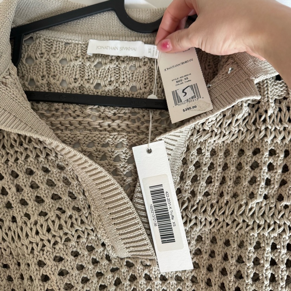 Jonathan Simkhai Open-Knit Polo Sweater in Taupe - Picture 3 of 4